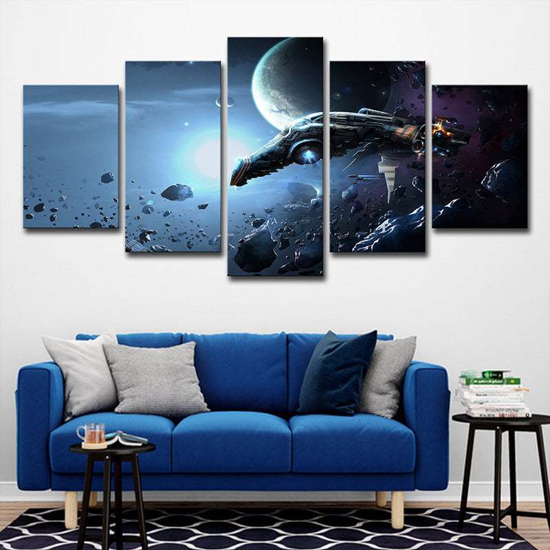 Space War Battleship Canvas Art Science Fiction Multi-Piece Wall Decor in Dark Blue Clearhalo 'Art Gallery' 'Canvas Art' 'Kids' Arts' 1709092