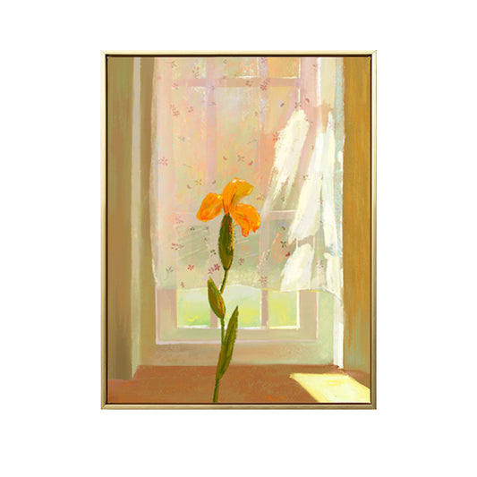 Canvas Textured Wall Decor Traditional Flowers by the Window Art Print in Pastel Color Clearhalo 'Art Gallery' 'Canvas Art' 'Traditional' Arts' 1709115