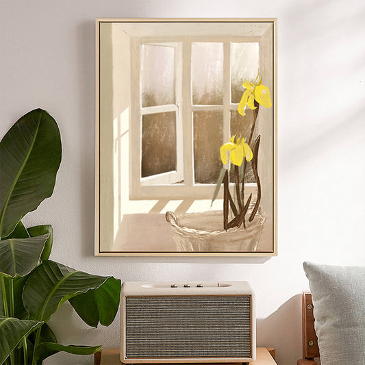 Canvas Textured Wall Decor Traditional Flowers by the Window Art Print in Pastel Color Yellow Clearhalo 'Art Gallery' 'Canvas Art' 'Traditional' Arts' 1709120