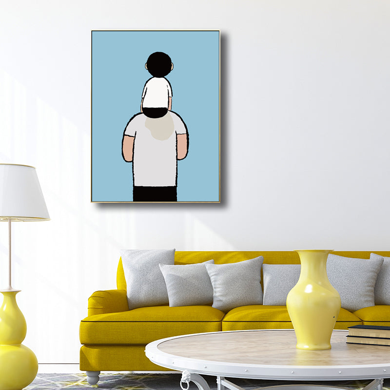 Childrens Art Kids Canvas Print Father Playing with His Baby Soft Color Wall Decor Blue Clearhalo 'Art Gallery' 'Canvas Art' 'Kids' Arts' 1709127