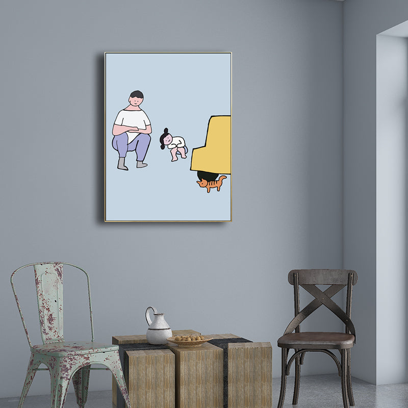 Childrens Art Kids Canvas Print Father Playing with His Baby Soft Color Wall Decor Yellow Clearhalo 'Art Gallery' 'Canvas Art' 'Kids' Arts' 1709134