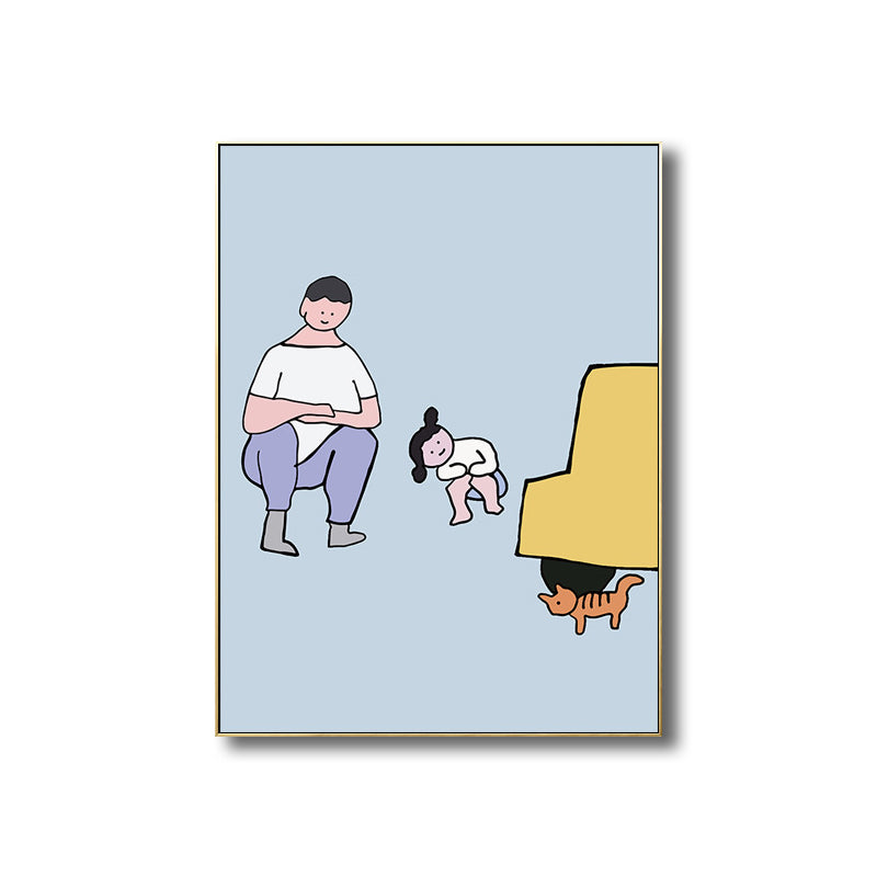 Childrens Art Kids Canvas Print Father Playing with His Baby Soft Color Wall Decor Clearhalo 'Art Gallery' 'Canvas Art' 'Kids' Arts' 1709137
