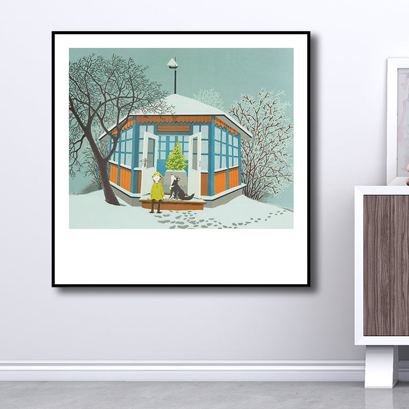 White Snowy House Canvas Art Winter Scenery Kids Textured Wall Decor for Bedroom Clearhalo 'Art Gallery' 'Canvas Art' 'Kids' Arts' 1709154