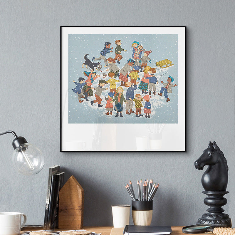 Kid Players Drawing Print Canvas Art Soft Color Textured Wall Decor for Living Room Grey Clearhalo 'Art Gallery' 'Canvas Art' 'Kids' Arts' 1709166