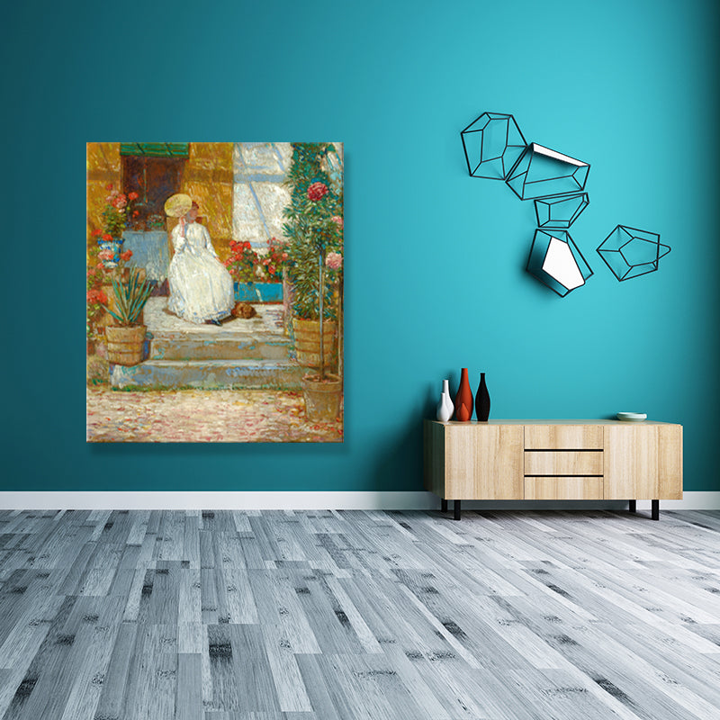 Textured European Lady Wall Decor Rustic Canvas Painting in Pastel Color for Living Room Brown Clearhalo 'Arts' 'Canvas Art' 1709190