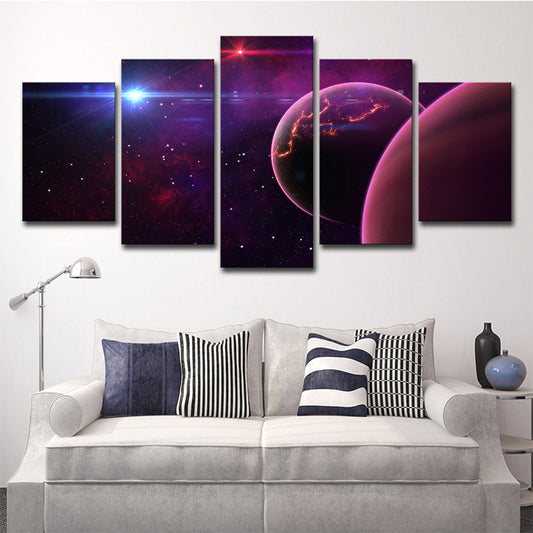 Universe Wall Art Kids Dreamy Planet and Stars Canvas Print in Purple for Bedroom Clearhalo 'Art Gallery' 'Canvas Art' 'Kids' Arts' 1709203