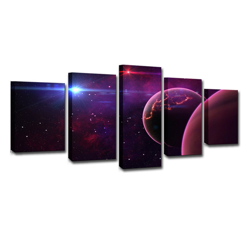 Universe Wall Art Kids Dreamy Planet and Stars Canvas Print in Purple for Bedroom Clearhalo 'Art Gallery' 'Canvas Art' 'Kids' Arts' 1709204