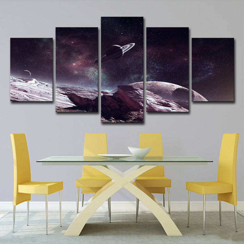 Sci-Fi Planet Surface Scene Canvas Print Grape-Purple Starry Universe Wall Art Print Clearhalo 'Art Gallery' 'Canvas Art' 'Kids' Arts' 1709210