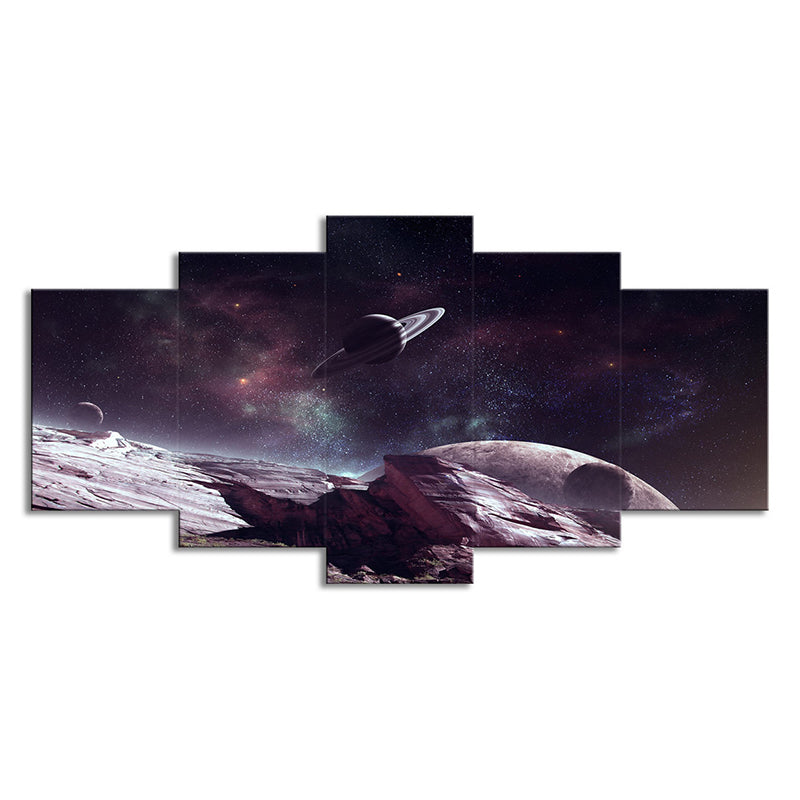 Sci-Fi Planet Surface Scene Canvas Print Grape-Purple Starry Universe Wall Art Print Clearhalo 'Art Gallery' 'Canvas Art' 'Kids' Arts' 1709211