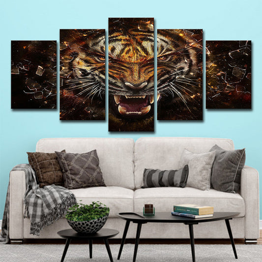 Tiger Canvas Wall Art Bedroom Digital Print Animal Wall Decor in Yellow, Multi-Piece Yellow Clearhalo 'Art Gallery' 'Canvas Art' 'Contemporary Art Gallery' 'Modern' Arts' 1709215