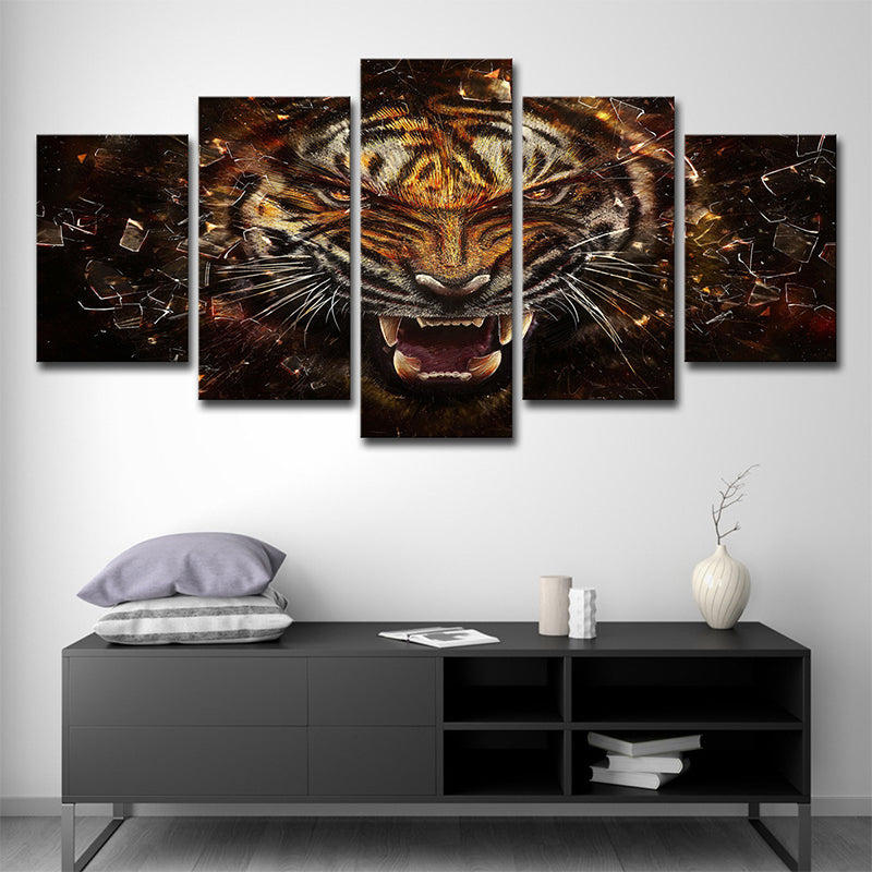Tiger Canvas Wall Art Bedroom Digital Print Animal Wall Decor in Yellow, Multi-Piece Clearhalo 'Art Gallery' 'Canvas Art' 'Contemporary Art Gallery' 'Modern' Arts' 1709216