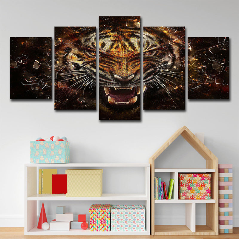 Tiger Canvas Wall Art Bedroom Digital Print Animal Wall Decor in Yellow, Multi-Piece Clearhalo 'Art Gallery' 'Canvas Art' 'Contemporary Art Gallery' 'Modern' Arts' 1709217