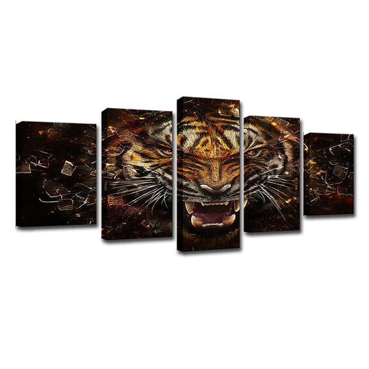 Tiger Canvas Wall Art Bedroom Digital Print Animal Wall Decor in Yellow, Multi-Piece Clearhalo 'Art Gallery' 'Canvas Art' 'Contemporary Art Gallery' 'Modern' Arts' 1709218