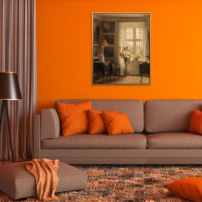 Brown Window Scenery Art Print Rustic Textured Wrapped Canvas for Dining Room (Multiple Size Options) Clearhalo 'Arts' 'Canvas Art' 1709238