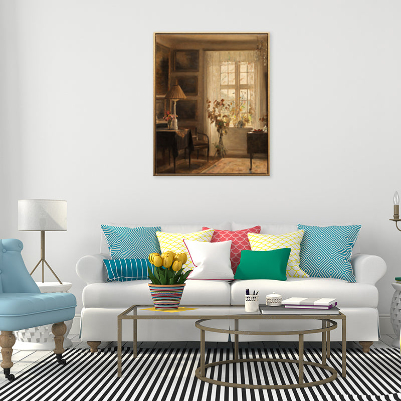 Brown Window Scenery Art Print Rustic Textured Wrapped Canvas for Dining Room (Multiple Size Options) Clearhalo 'Arts' 'Canvas Art' 1709239