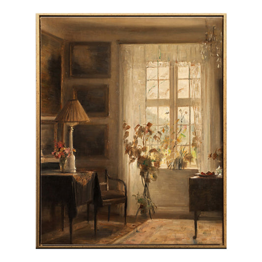 Brown Window Scenery Art Print Rustic Textured Wrapped Canvas for Dining Room (Multiple Size Options) - Clearhalo - 'Arts' - 'Canvas Art' - 1709240