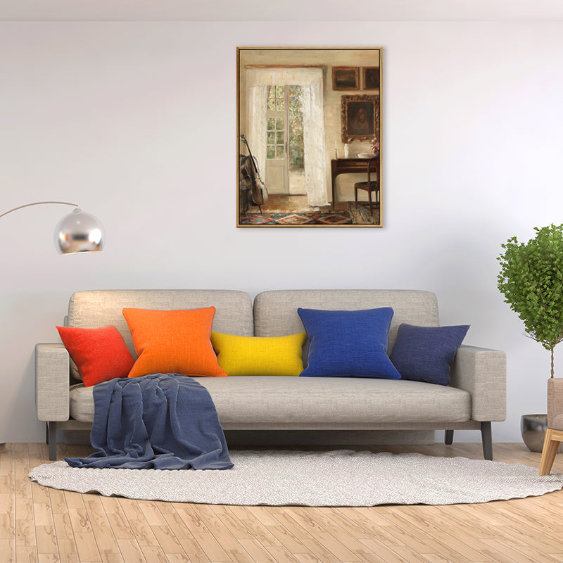 Brown Window Scenery Art Print Rustic Textured Wrapped Canvas for Dining Room (Multiple Size Options) Clearhalo 'Arts' 'Canvas Art' 1709245