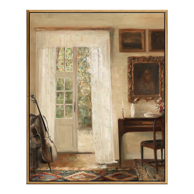 Brown Window Scenery Art Print Rustic Textured Wrapped Canvas for Dining Room (Multiple Size Options) Clearhalo 'Arts' 'Canvas Art' 1709247