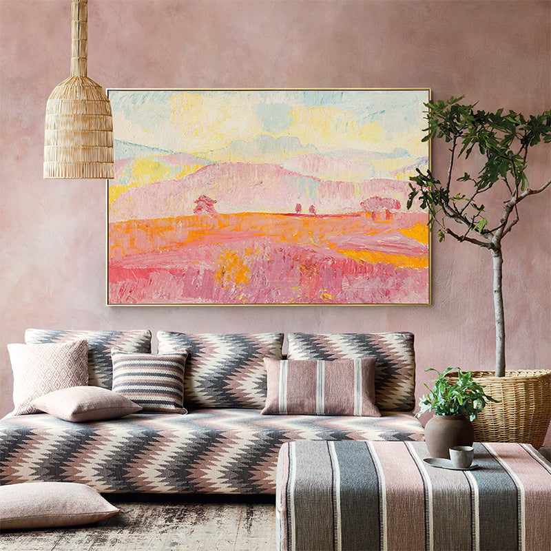 Rustic Pastoral Scenery Wall Decor Living Room Canvas Art in Pink, Multiple Size Options Pink Clearhalo 'Art Gallery' 'Canvas Art' 'Country Art Gallery' 'French Country' 'Rustic' Arts' 1709252