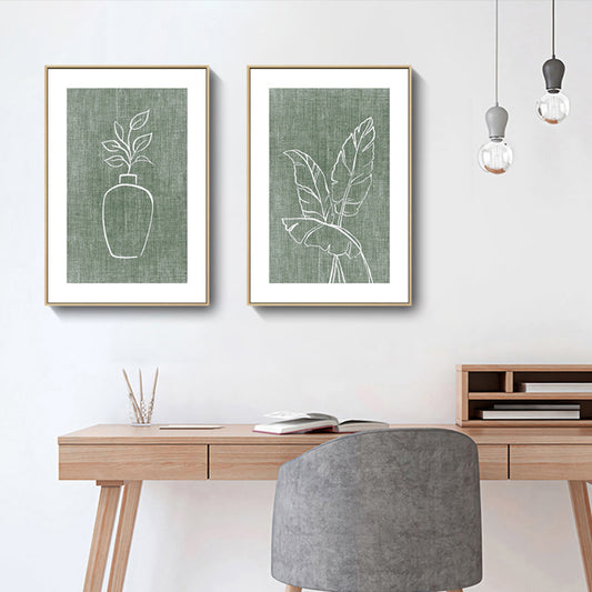 Minimalism Botanical and Vase Painting Green Girls Bedroom Wall Art, Multiple Sizes Clearhalo 'Art Gallery' 'Canvas Art' 'Contemporary Art Gallery' 'Contemporary Art' 'Minimalism' 'Minimalist Art Gallery' 'Scandinavian' Arts' 1709259
