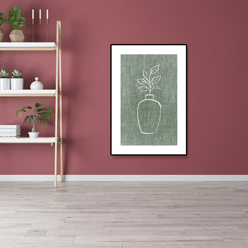Minimalism Botanical and Vase Painting Green Girls Bedroom Wall Art, Multiple Sizes Clearhalo 'Art Gallery' 'Canvas Art' 'Contemporary Art Gallery' 'Contemporary Art' 'Minimalism' 'Minimalist Art Gallery' 'Scandinavian' Arts' 1709267