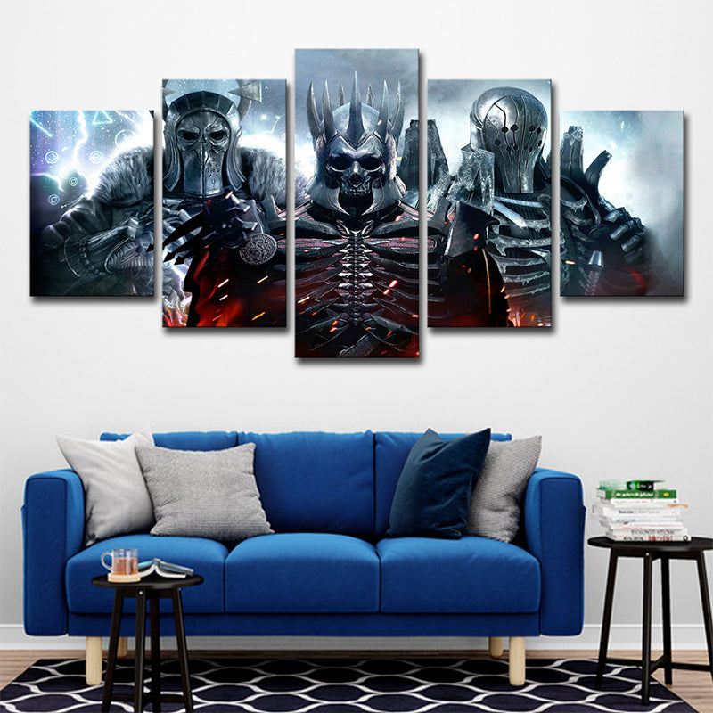 Kids Fictional Skull Troopers Canvas Blue Multi-Piece Wall Art Print for Teens Room Clearhalo 'Art Gallery' 'Canvas Art' 'Kids' Arts' 1709271