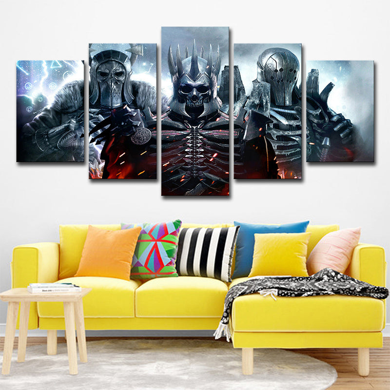 Kids Fictional Skull Troopers Canvas Blue Multi-Piece Wall Art Print for Teens Room Clearhalo 'Art Gallery' 'Canvas Art' 'Kids' Arts' 1709272