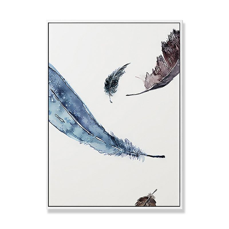 Hovering Bird Feathers Wall Decor Contemporary Style Canvas Textured Painting in Blue Clearhalo 'Art Gallery' 'Canvas Art' 'Contemporary Art Gallery' 'Modern' Arts' 1709287