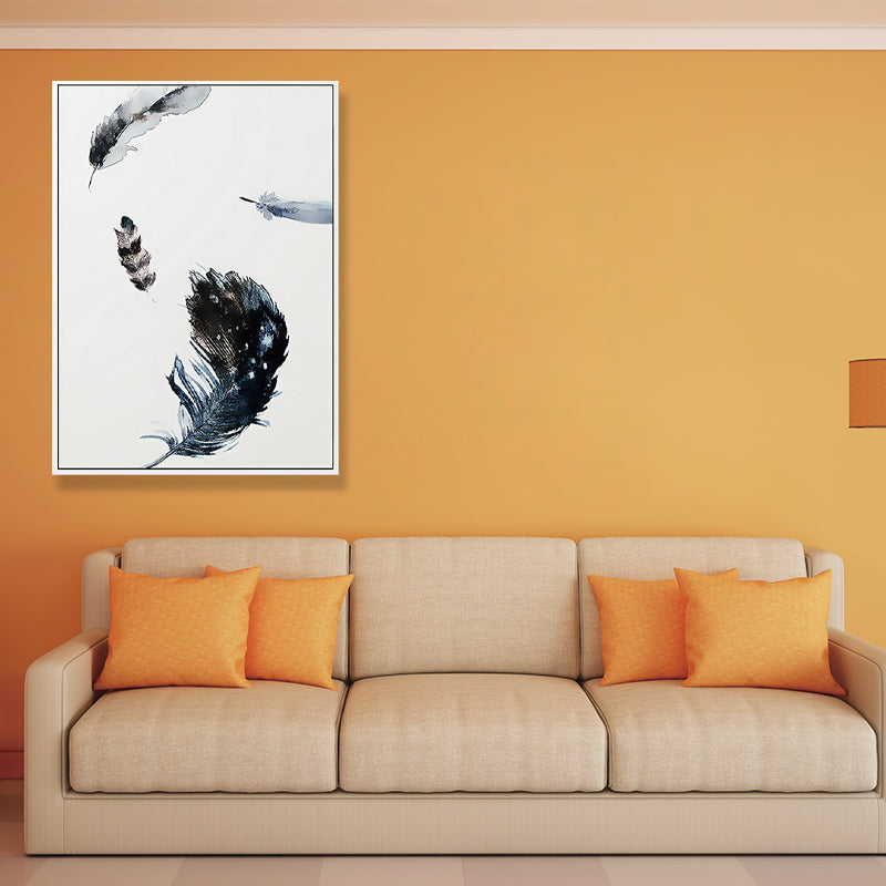 Hovering Bird Feathers Wall Decor Contemporary Style Canvas Textured Painting in Blue Clearhalo 'Art Gallery' 'Canvas Art' 'Contemporary Art Gallery' 'Modern' Arts' 1709292