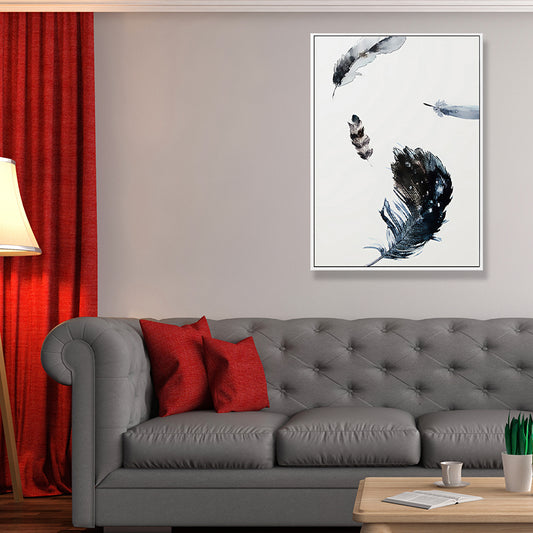 Hovering Bird Feathers Wall Decor Contemporary Style Canvas Textured Painting in Blue Clearhalo 'Art Gallery' 'Canvas Art' 'Contemporary Art Gallery' 'Modern' Arts' 1709293