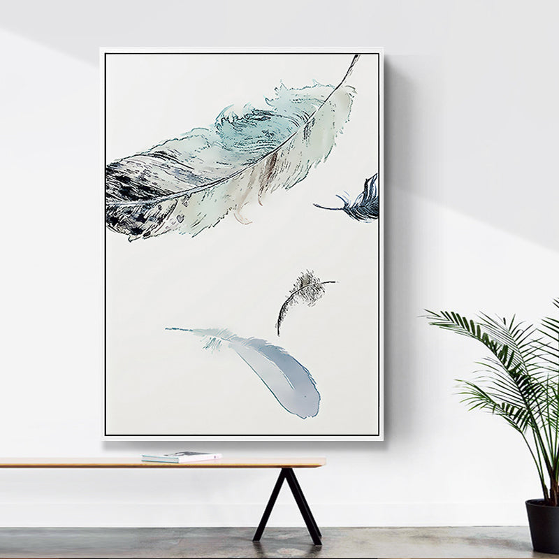 Hovering Bird Feathers Wall Decor Contemporary Style Canvas Textured Painting in Blue Blue Design 3 Clearhalo 'Art Gallery' 'Canvas Art' 'Contemporary Art Gallery' 'Modern' Arts' 1709295