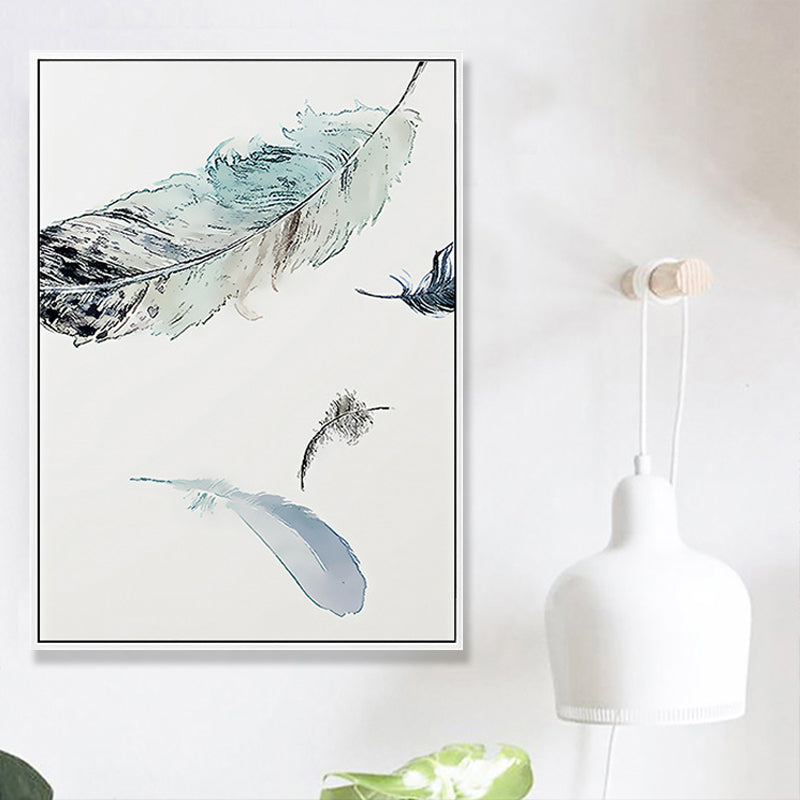 Hovering Bird Feathers Wall Decor Contemporary Style Canvas Textured Painting in Blue Clearhalo 'Art Gallery' 'Canvas Art' 'Contemporary Art Gallery' 'Modern' Arts' 1709296