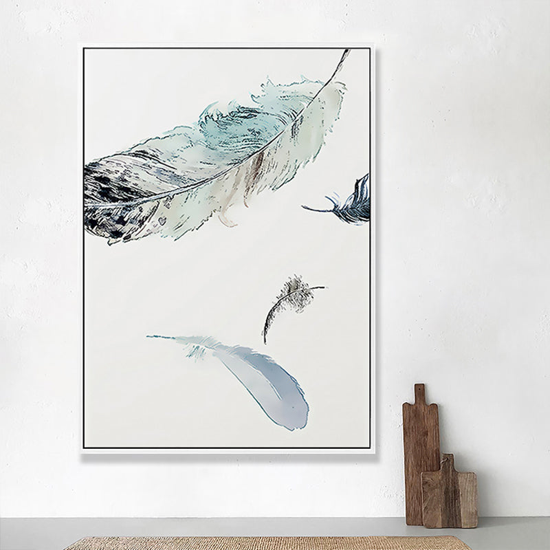 Hovering Bird Feathers Wall Decor Contemporary Style Canvas Textured Painting in Blue Clearhalo 'Art Gallery' 'Canvas Art' 'Contemporary Art Gallery' 'Modern' Arts' 1709297