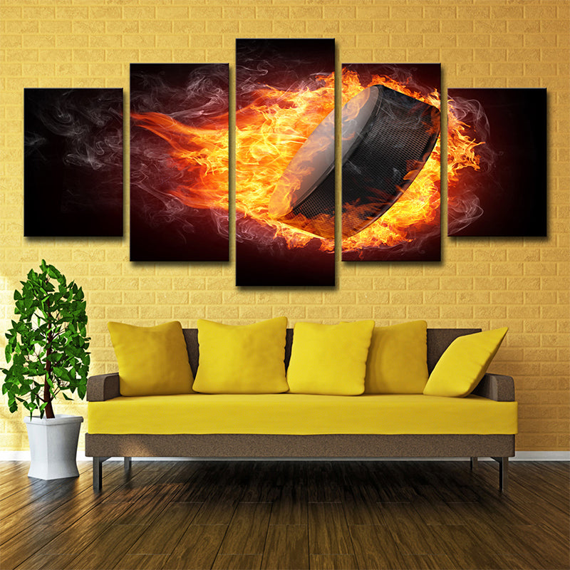 Flame Musical Wall Art Modern Canvas Wall Decor in Black-Yellow, Multi-Piece Clearhalo 'Art Gallery' 'Canvas Art' 'Contemporary Art Gallery' 'Modern' Arts' 1709301