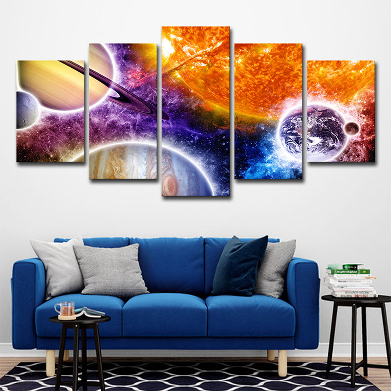 Universe Planet and Nebula Canvas Print Kids Multi-Piece Wall Art in Orange-Purple Clearhalo 'Art Gallery' 'Canvas Art' 'Kids' Arts' 1709307