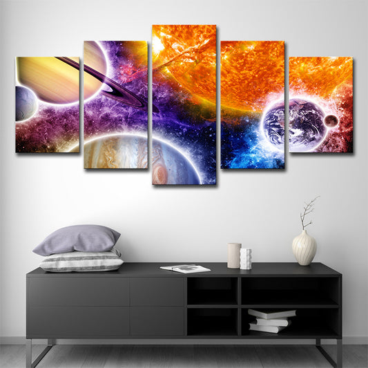 Universe Planet and Nebula Canvas Print Kids Multi-Piece Wall Art in Orange-Purple Clearhalo 'Art Gallery' 'Canvas Art' 'Kids' Arts' 1709308