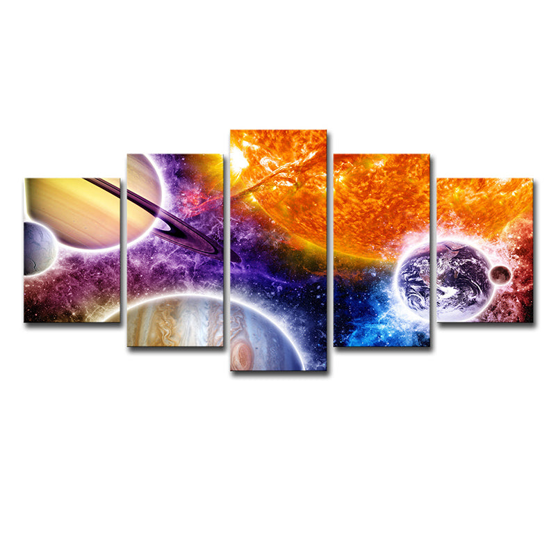 Universe Planet and Nebula Canvas Print Kids Multi-Piece Wall Art in Orange-Purple Clearhalo 'Art Gallery' 'Canvas Art' 'Kids' Arts' 1709309
