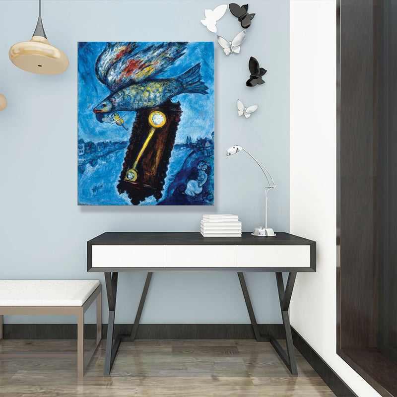 Fish in the River Painting Cartoon Textured Living Room Wall Art Decor, Multiple Sizes Blue Clearhalo 'Art Gallery' 'Canvas Art' 'Kids' Arts' 1709313