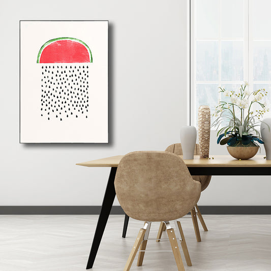 Pink Watermelon Pattern Canvas Textured Wall Art Print for Bedroom, Multiple Sizes