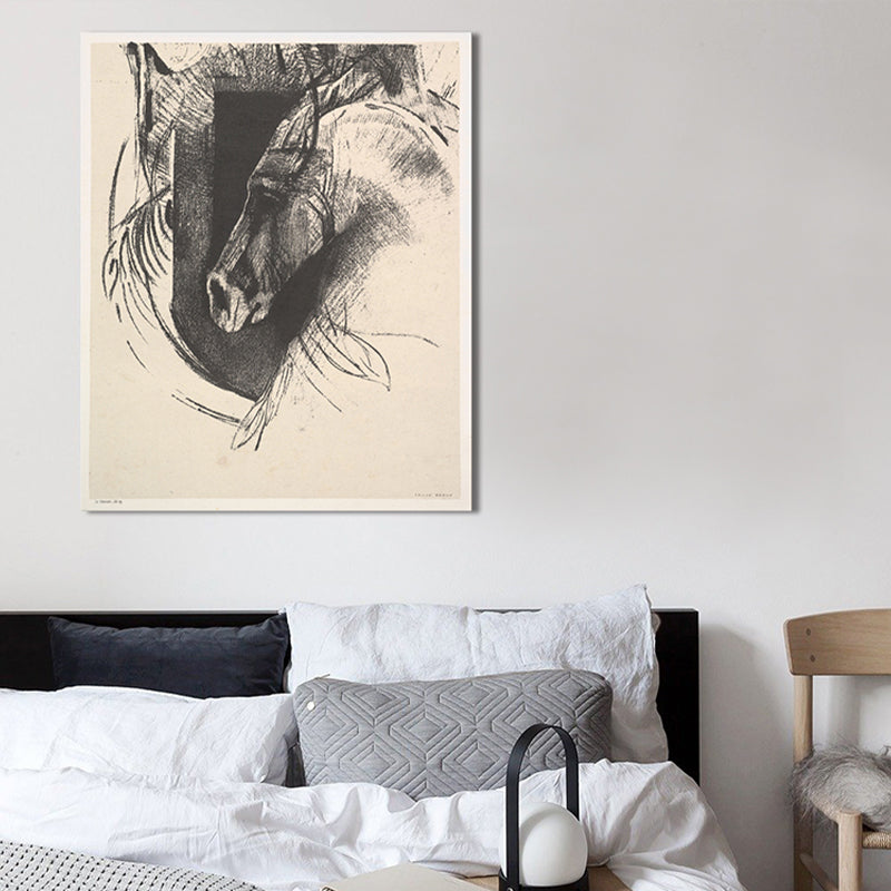 Minimalism Style Horse Head Painting Dark Gray Textured Wall Decor for Dining Room Dark Gray Clearhalo 'Art Gallery' 'Canvas Art' 'Contemporary Art Gallery' 'Contemporary Art' 'Minimalism' 'Minimalist Art Gallery' 'Scandinavian' Arts' 1709343