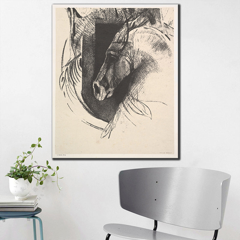 Minimalism Style Horse Head Painting Dark Gray Textured Wall Decor for Dining Room Clearhalo 'Art Gallery' 'Canvas Art' 'Contemporary Art Gallery' 'Contemporary Art' 'Minimalism' 'Minimalist Art Gallery' 'Scandinavian' Arts' 1709345