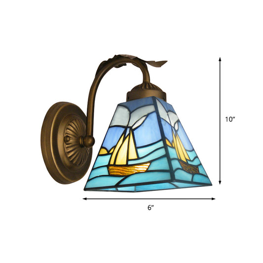1 Light Sailboat Wall Sconce Light Nautical Stained Glass Wall Mount Light in Brass Clearhalo 'Cast Iron' 'Glass' 'Industrial' 'Middle century wall lights' 'Modern' 'Tiffany wall lights' 'Tiffany' 'Traditional wall lights' 'Wall Lamps & Sconces' 'Wall Lights' Lighting' 170934