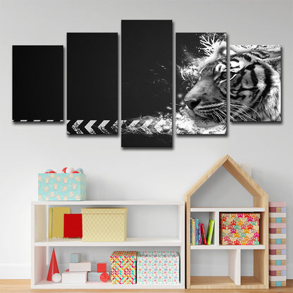 White Tiger Wall Art Multi-Piece Contemporary Sitting Room Canvas in Black Black Clearhalo 'Art Gallery' 'Canvas Art' 'Contemporary Art Gallery' 'Modern' Arts' 1709387