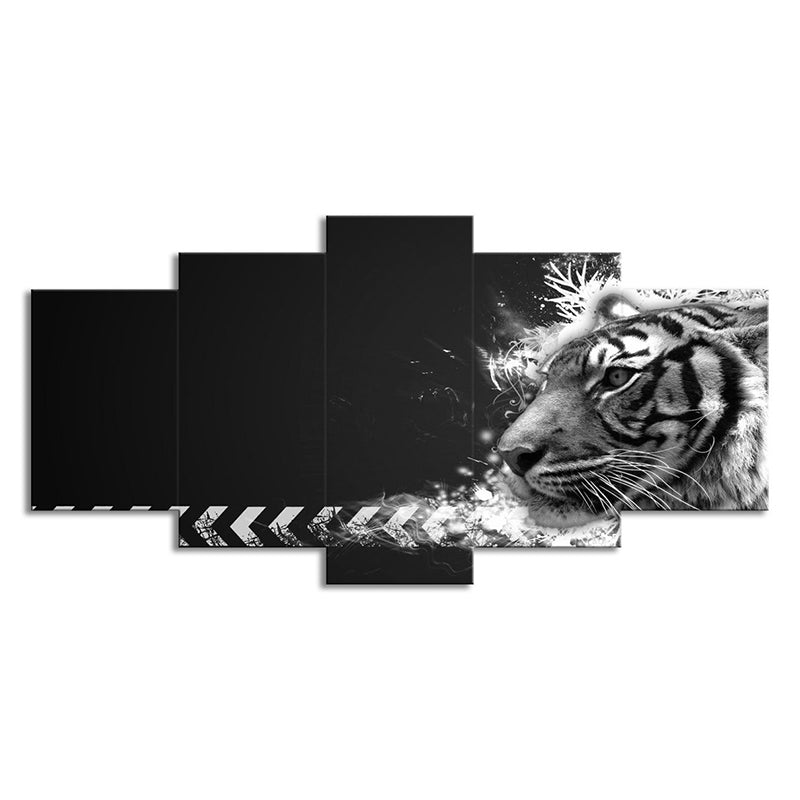 White Tiger Wall Art Multi-Piece Contemporary Sitting Room Canvas in Black Clearhalo 'Art Gallery' 'Canvas Art' 'Contemporary Art Gallery' 'Modern' Arts' 1709390