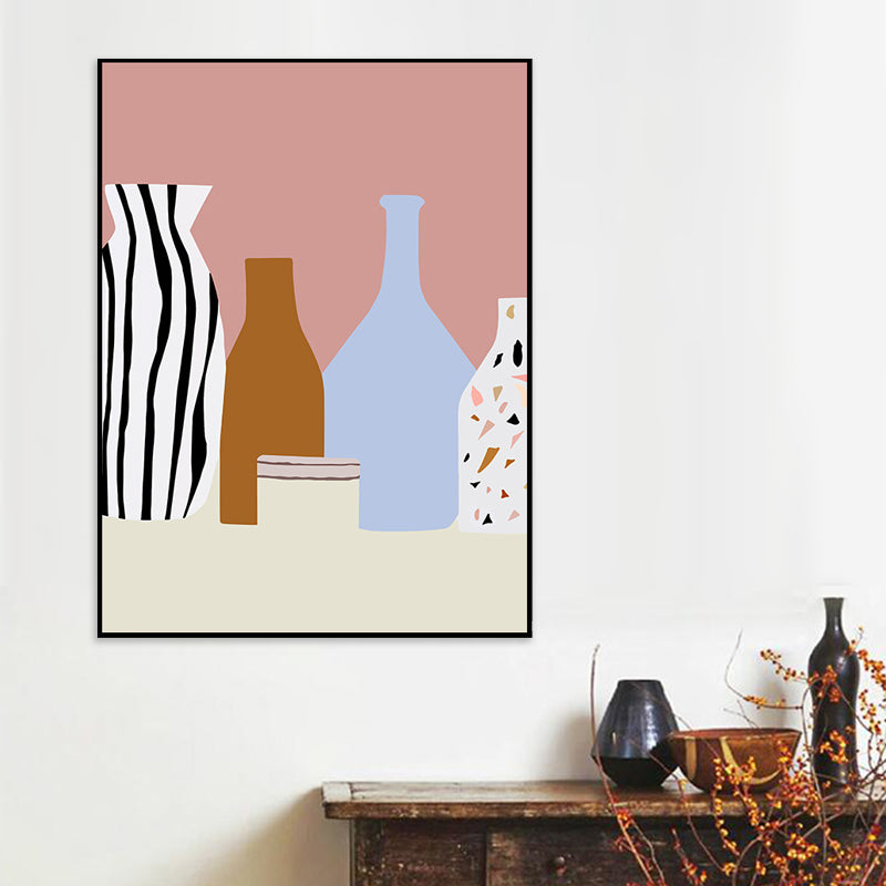 Still Life Bottles Drawing Canvas Nordic Textured Wall Art Print in Pastel Color Clearhalo 'Arts' 'Canvas Art' 1709395
