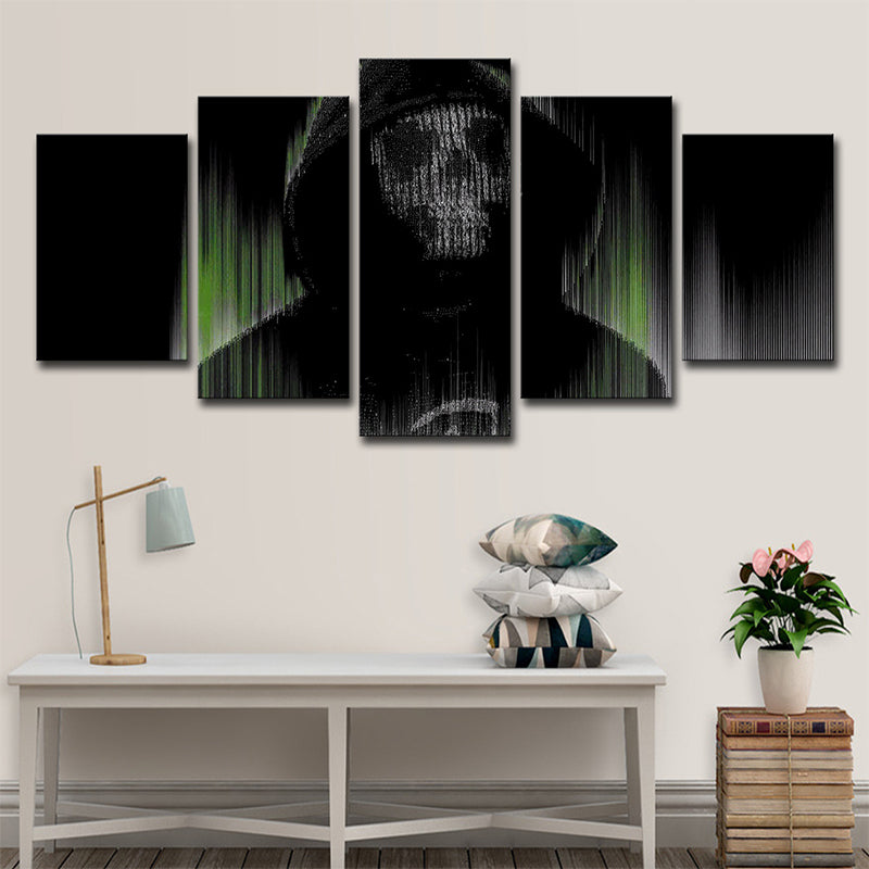 Digital Print Skull Wall Art Black and Green Canvas Wall Decor for Room, Multi-Piece Black Clearhalo 'Art Gallery' 'Canvas Art' 'Kids' Arts' 1709438