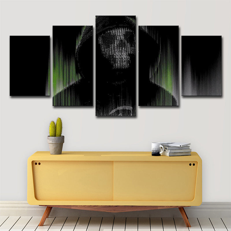 Digital Print Skull Wall Art Black and Green Canvas Wall Decor for Room, Multi-Piece Clearhalo 'Art Gallery' 'Canvas Art' 'Kids' Arts' 1709440