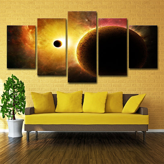 Yellow Planets Canvas Print Multi-Piece Sci-Fi Children Bedroom Wall Art Decor Yellow Clearhalo 'Art Gallery' 'Canvas Art' 'Kids' Arts' 1709445