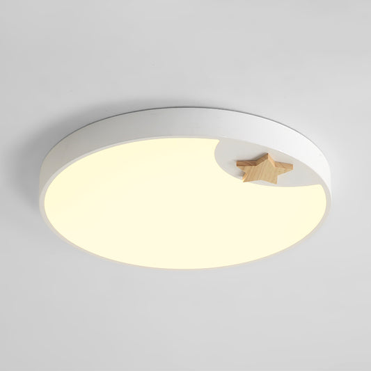 Circle Acrylic Ceiling Fixture Contemporary 16"/19.5" Wide LED White Flush Light with Wood Star Deco Clearhalo 'Ceiling Lights' 'Close To Ceiling Lights' 'Close to ceiling' 'Flush mount' Lighting' 1709502