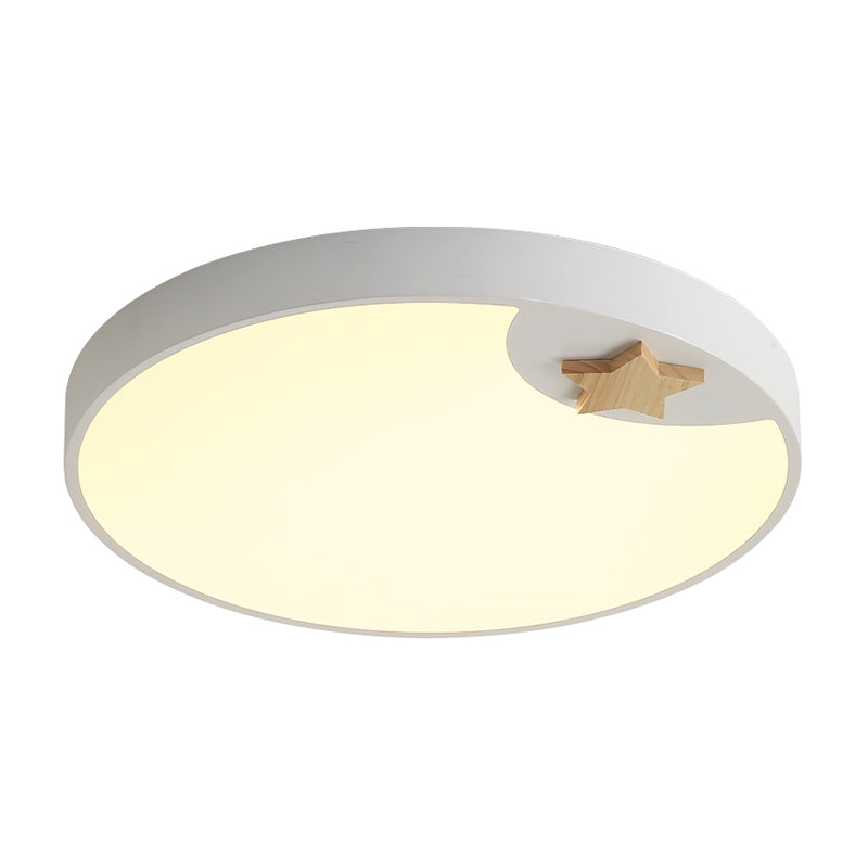Circle Acrylic Ceiling Fixture Contemporary 16"/19.5" Wide LED White Flush Light with Wood Star Deco Clearhalo 'Ceiling Lights' 'Close To Ceiling Lights' 'Close to ceiling' 'Flush mount' Lighting' 1709503